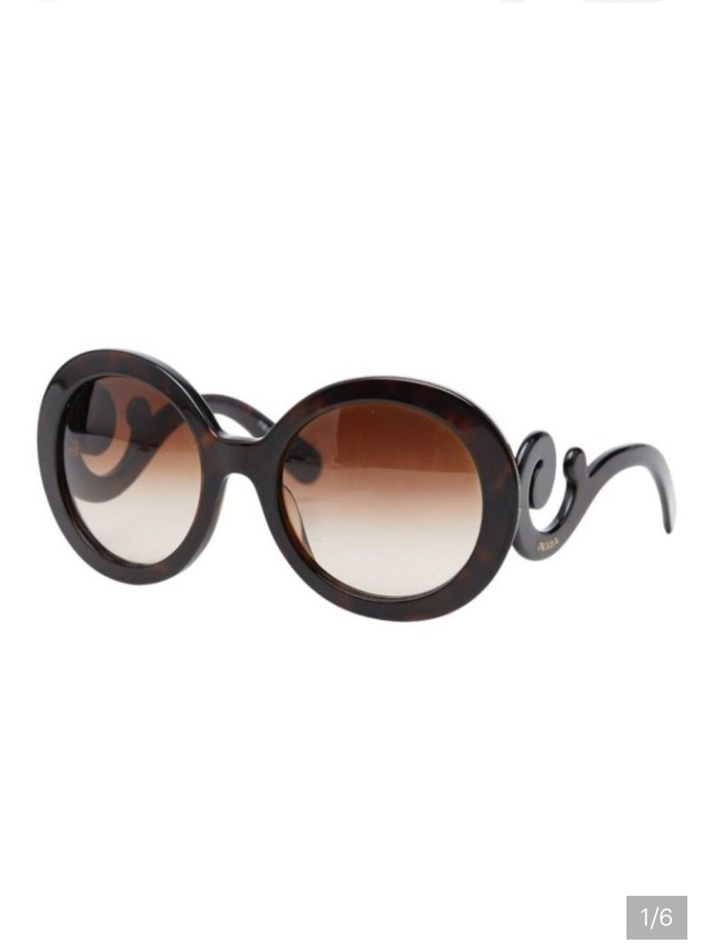 Prada Round Minimal Baroque Sunglasses in Tortoiseshell Brown